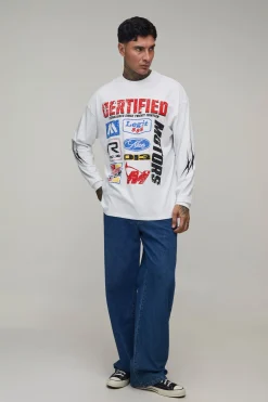 T-shirt Manches Longues Oversize Blanc Imprimé Moto Tall