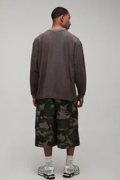 T-shirt Manches Longues Oversize Délavé À Coutures Apparentes