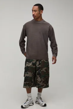 T-shirt Manches Longues Oversize Délavé À Coutures Apparentes