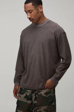T-shirt Manches Longues Oversize Délavé À Coutures Apparentes