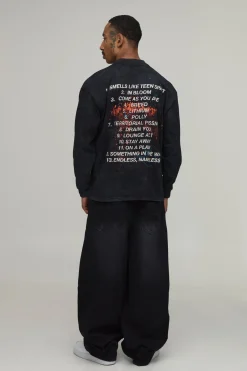 T-shirt Manches Longues Oversize Délavé Imprimé Licence Tournée Nirvana