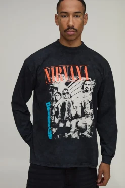 T-shirt Manches Longues Oversize Délavé Imprimé Licence Tournée Nirvana