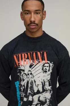 T-shirt Manches Longues Oversize Délavé Imprimé Licence Tournée Nirvana