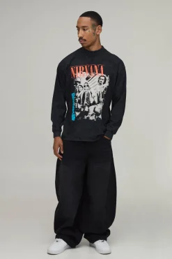 T-shirt Manches Longues Oversize Délavé Imprimé Licence Tournée Nirvana