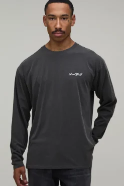 T-shirt À Manches Longues Oversize Imprimé Los Angeles Charbon Délavé