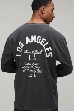 T-shirt À Manches Longues Oversize Imprimé Los Angeles Charbon Délavé