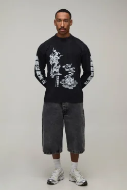 T-shirt Manches Longues Oversize À Imprimé Tigre Effet Délavé