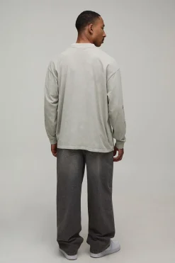 T-shirt À Manches Longues Oversize Avec Imprimé Croix Gothique Effet Délavé Stone