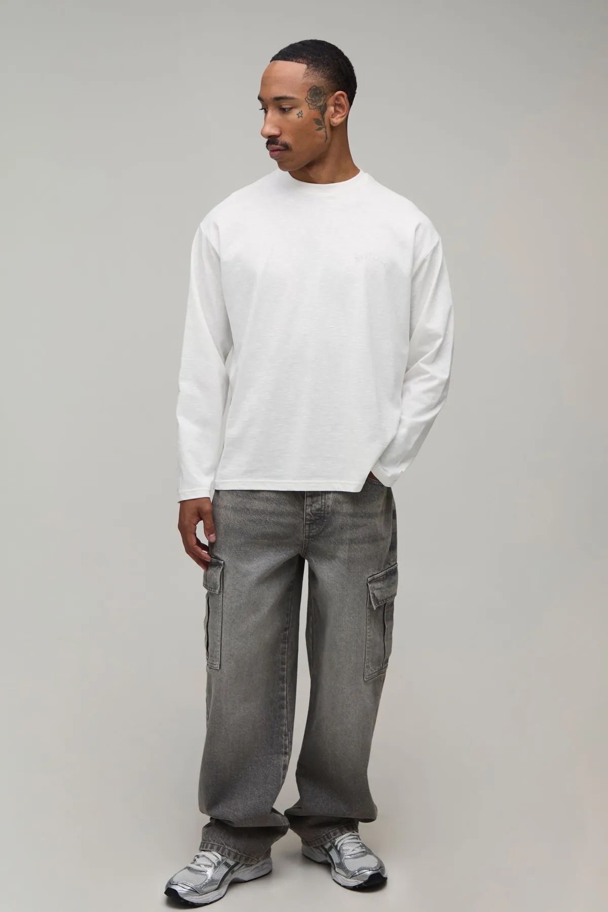 boohooMAN T-shirt À Manches Longues Oversize En Jersey Slub Officiel<Homme T-Shirts