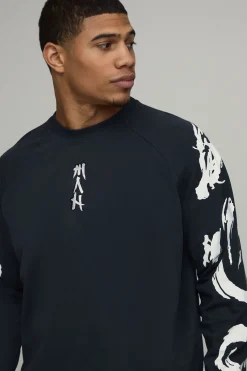 T-Shirt Manches Longues Raglan Graphique Délavé Coupe Ample Oversize