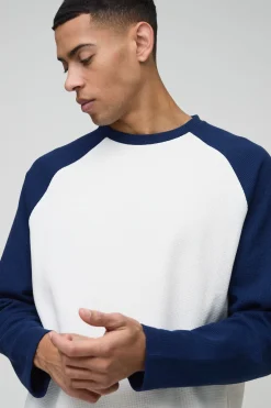 T-shirt Manches Longues Raglan Gaufré Lourd Coupe Ample Oversize
