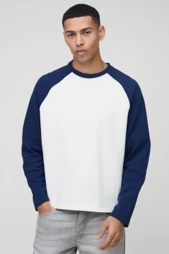 T-shirt Manches Longues Raglan Gaufré Lourd Coupe Ample Oversize