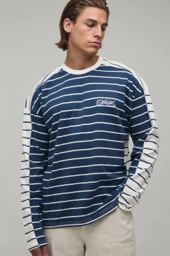 boohooMAN T-shirt À Manches Longues À Rayures Contrastées<Homme T-Shirts