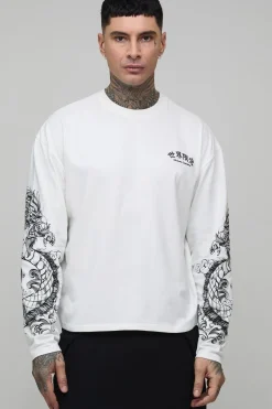boohooMAN T-Shirt Manches Longues Surdimensionné Graphique Dragon Tall<Homme Tout Afficher|Tout Afficher