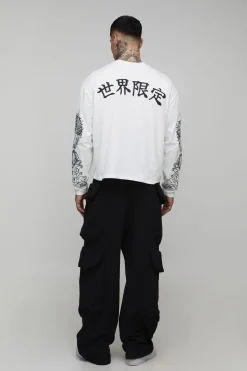 boohooMAN T-Shirt Manches Longues Surdimensionné Graphique Dragon Tall<Homme Tout Afficher|Tout Afficher