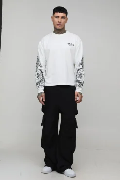 boohooMAN T-Shirt Manches Longues Surdimensionné Graphique Dragon Tall<Homme Tout Afficher|Tout Afficher