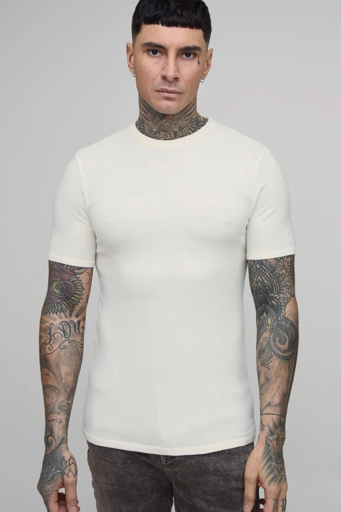 T-shirt Moulant Ajusté En Maille Douce Pour Homme Grand