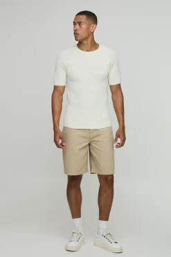 boohooMAN T-shirt Moulant Côtelé En Maille Avec Manches Raglan<Homme T-Shirts|Maille