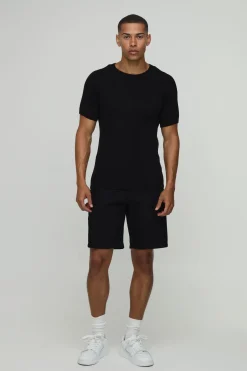 T-shirt Moulant Côtelé En Maille Avec Manches Raglan