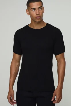 T-shirt Moulant Côtelé En Maille Avec Manches Raglan