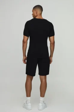 T-shirt Moulant Côtelé En Maille Avec Manches Raglan