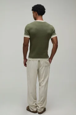 T-shirt Moulant En Maille De Coton Mélangé À Détails Contrastés