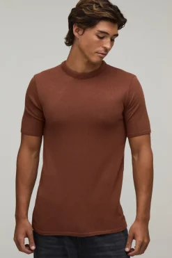 boohooMAN T-shirt Moulant En Maille Douce Effet Seconde Peau<Homme T-Shirts|Maille