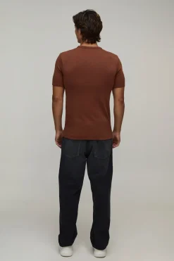 boohooMAN T-shirt Moulant En Maille Douce Effet Seconde Peau<Homme T-Shirts|Maille