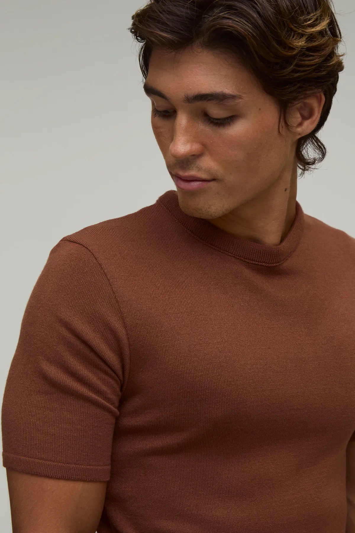 boohooMAN T-shirt Moulant En Maille Douce Effet Seconde Peau<Homme T-Shirts|Maille