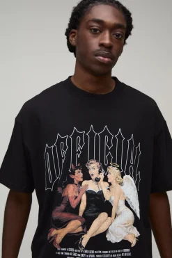 T-shirt Noir Ample Coupe Boxy Imprimé Gothique