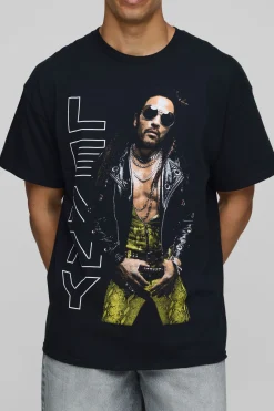 T-shirt noir à coupe régulière imprimé sous licence Lenny Kravitz