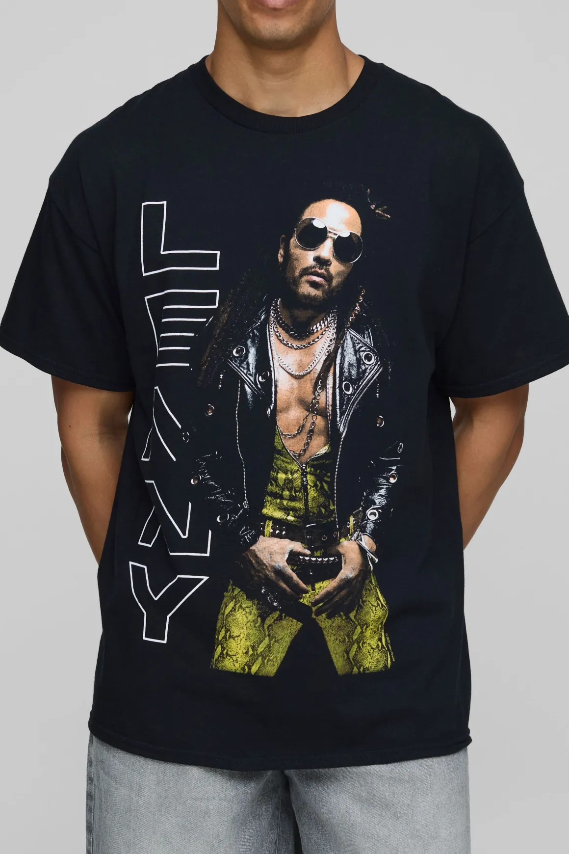 T-shirt noir à coupe régulière imprimé sous licence Lenny Kravitz