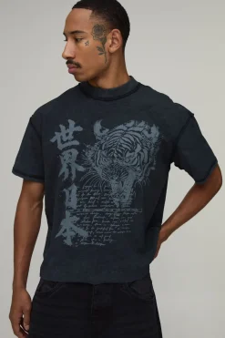 boohooMAN T-shirt Oversize Boxy Imprimé Tigre Coutures Apparentes Ourlet Brut<Homme T-Shirts Impriméstendances|T-Shirts
