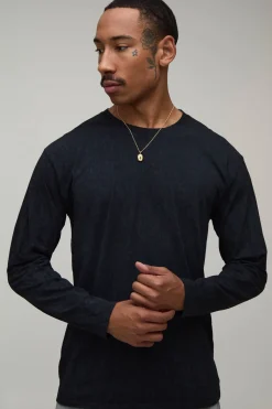 boohooMAN T-shirt À Manches Longues Coupe Regular Effet Spray Wash<Homme T-Shirts