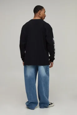 T-shirt Noir À Manches Longues Oversize Imprimé Étoiles Moto