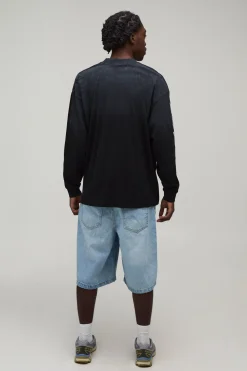 T-shirt Noir À Manches Longues Oversize Avec Imprimé Moto Et Effet Spray Délavé