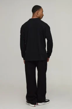 T-shirt Noir À Manches Longues Oversize Avec Graphismes Moto Multiples