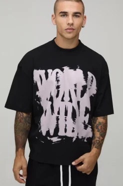 T-shirt Noir Oversize Ample Avec Imprimé Graffiti