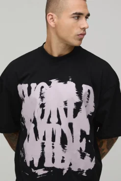 T-shirt Noir Oversize Ample Avec Imprimé Graffiti