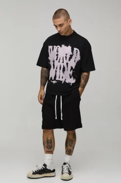 T-shirt Noir Oversize Ample Avec Imprimé Graffiti