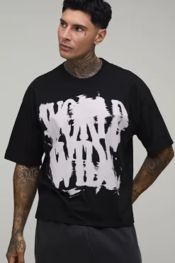 T-shirt Noir Oversize Ample À Imprimé Graffiti Pour Homme Grand