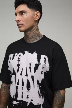 T-shirt Noir Oversize Ample À Imprimé Graffiti Pour Homme Grand