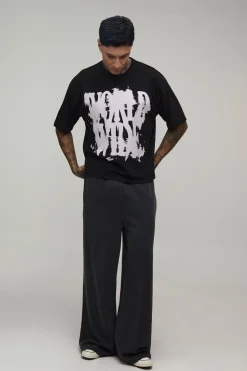 T-shirt Noir Oversize Ample À Imprimé Graffiti Pour Homme Grand