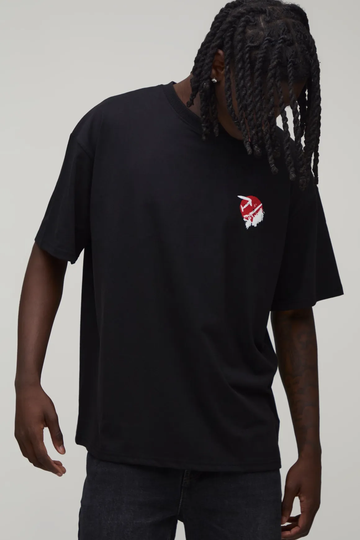 T-shirt Noir Oversize Avec Imprimé Paysage Au Dos