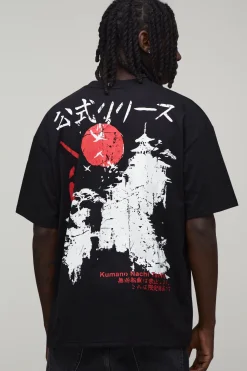 T-shirt Noir Oversize Avec Imprimé Paysage Au Dos