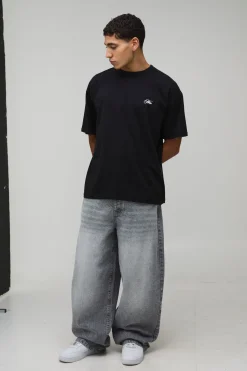 T-Shirt Noir Oversize avec Imprimé Dos