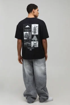 T-Shirt Noir Oversize avec Imprimé Dos