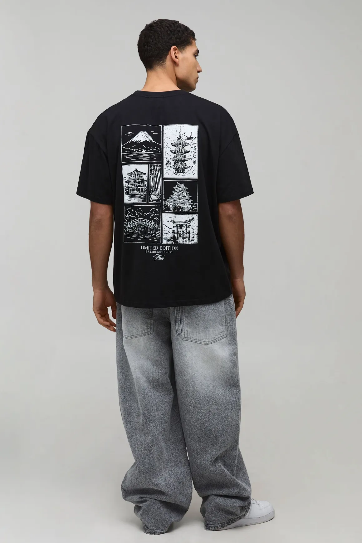 T-Shirt Noir Oversize avec Imprimé Dos