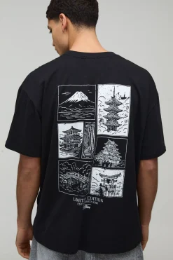 T-Shirt Noir Oversize avec Imprimé Dos