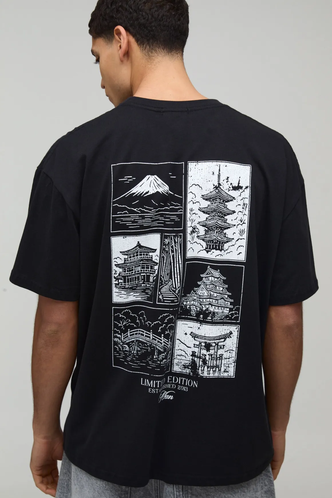 T-Shirt Noir Oversize avec Imprimé Dos